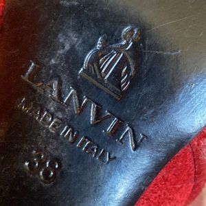 Cherry red suede Lanvin heeled booties